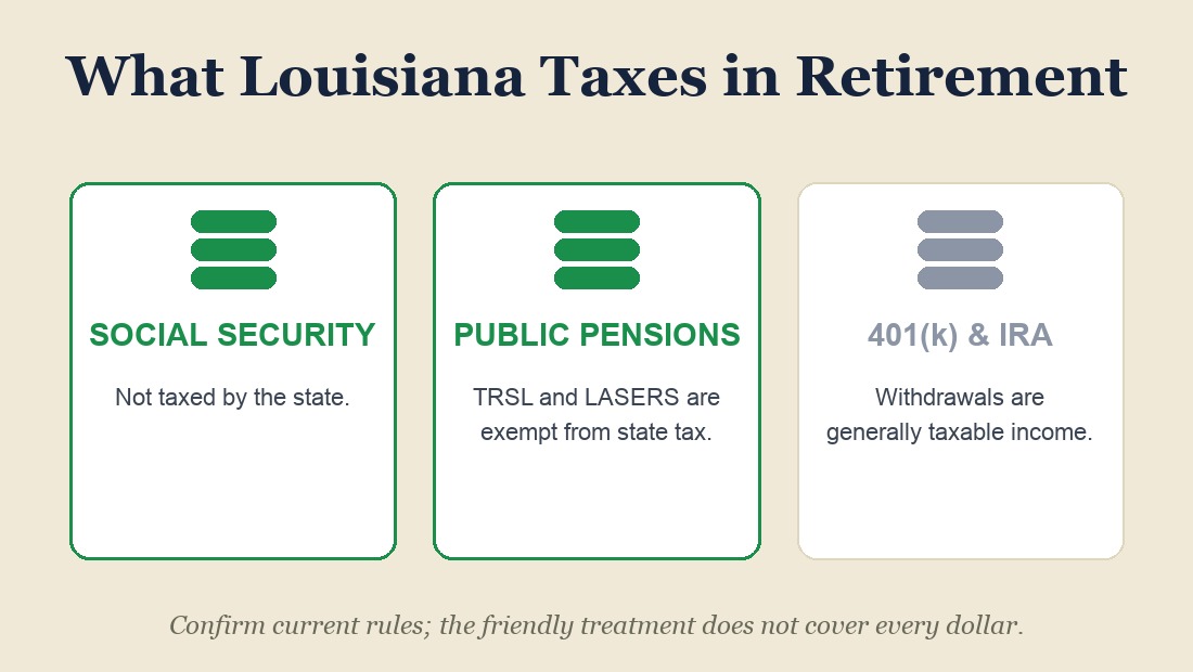 What Louisiana taxes in retirement, and what it does not.